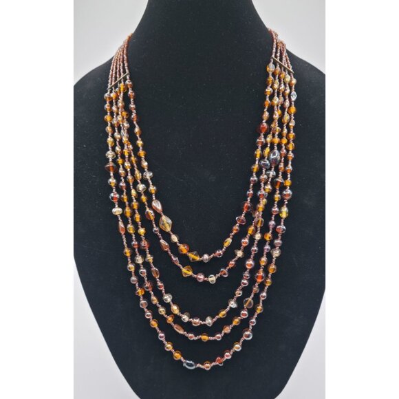 Unbranded Jewelry - Multi Strand Amber Glass Beaded Necklace Vintage Bohemian Style Layered
